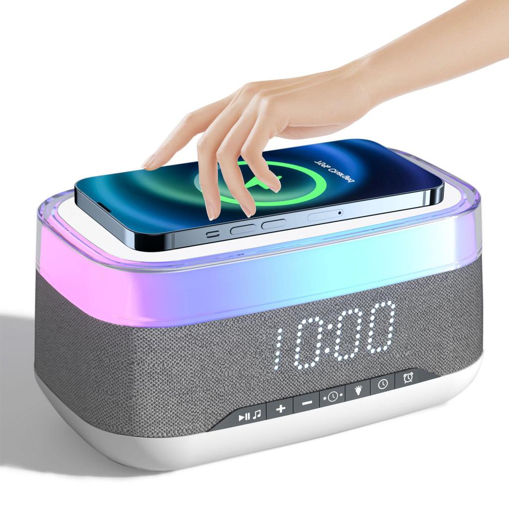 Multi-functional Wireless Charger & Bluetooth Speaker with Digital Clock
