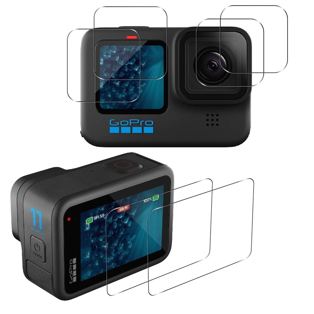 Set Made with Japanese Asahi Compatible with GoPro Hero 11 GoPro Hero 10 GoPro Hero 9 Tempered Glass Screen Protectors for the Main Screen 2 for the