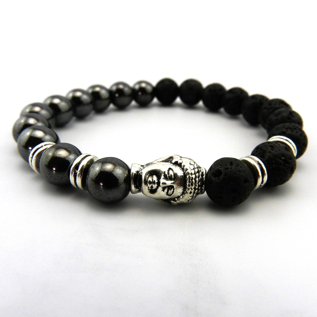 Men's 8mm Lava Stone & Black Gall Stone Beaded Religious Bracelet for Yoga.