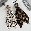 Halloween Hair Tie,  Women's Pumpkin Bat Print Headband, Elastic Hairband, Halloween Party Hair Accessory