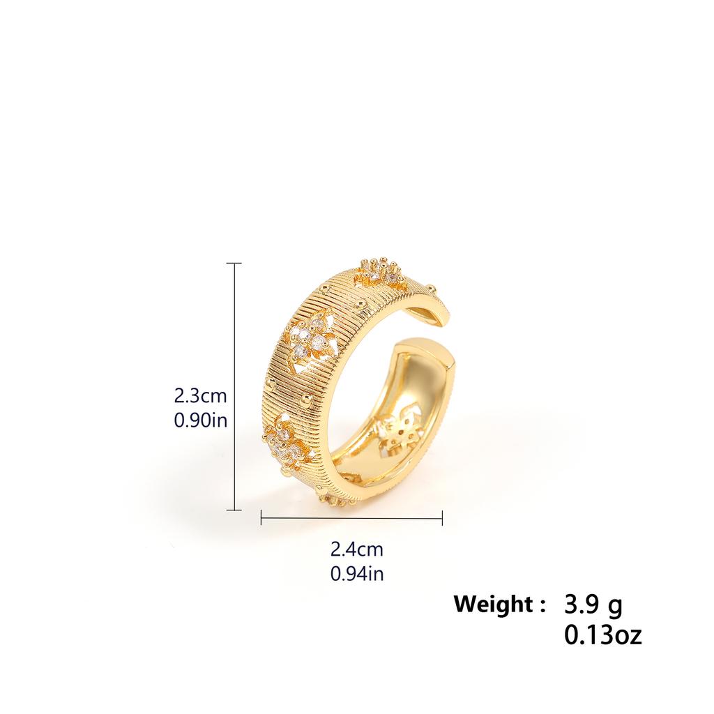 ZAKOL Elegant Four-leaf Flower Zircon Open Ring for Women Vintage Gold Color Couple Rings Luxury Zircon Gift