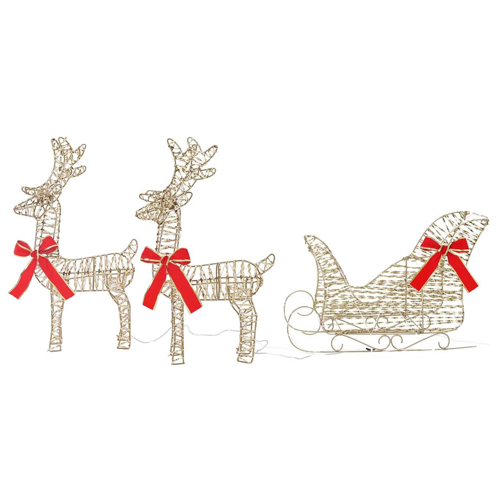 Reindeer Pull Sled Warm White 30 X 12 X 55 Cm PET