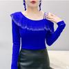 Spring Autumn Streetwear Spring Sexy Off Shoulder Women's T-Shirt Elegant Slim Design Tops Female Chic Ruffles Hot Diamonds Tees