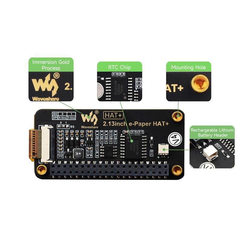 2.13inch e Paper HAT+ E-Ink Display 2.13inch Black-With-White SPI 250x122 For Raspberry Pi / Jetson Nano