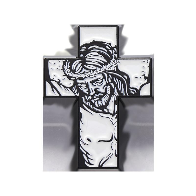 

Brooch Cross Decorative With Unique Character Motif In Contemporary Black White And XZ9646