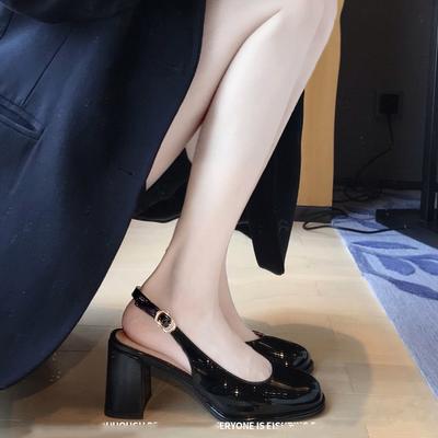 Franse gesp met één woord hoge hakken achterkant lege tas hoofd sandalen damesschoenen met vierkante neus middelhoge hak Mary Jane damesschoenen dikke hak enkele schoenen dames