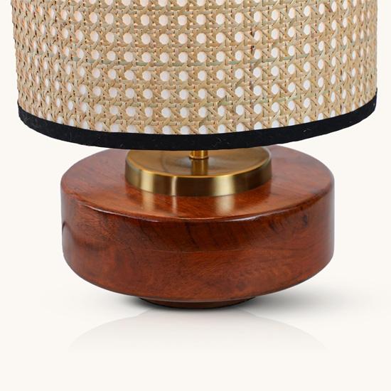 Table Lamp for Bedroom, Living Room Wooden Base Bedside Night Lamp E27 Holder Easy Assembly, Rattan Fabric Shade Gift 35.56 Cm