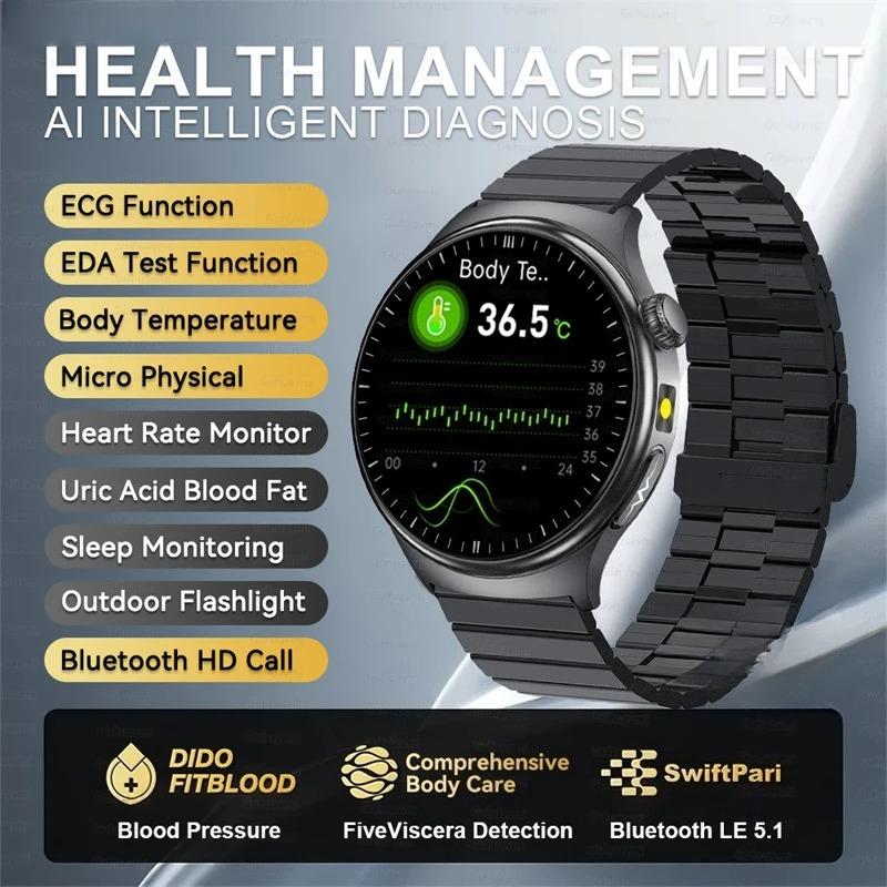 2026 New ECG Organs Smart Watch Viscera Monitor Clock Men Blood Lipids Uric Acid Body Analysis BP Flashlight Bluetooth Call Sport Smartwatch