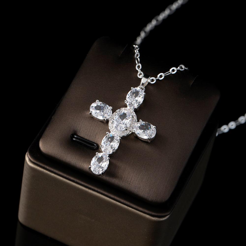 Copper-Plated 18K Gold Silver Necklace with Zirconia Cross Pendant
