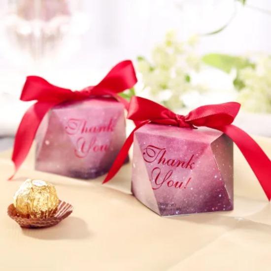 HOT 8.5*8.5*10cm Diamond Shape Starry Sky Pattern Thank You Wedding Candy Boxes And Packaging, Candy Box Wedding Gift 50pcs/lot