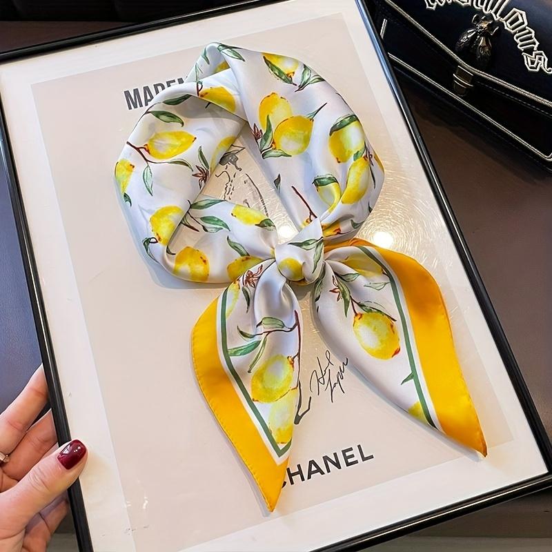 Lemon Pattern Silk Scarf Square Scarf Women Fashion Lightweight Neck Scarf Headband Elegant Accessories Daily Wear Party Gift