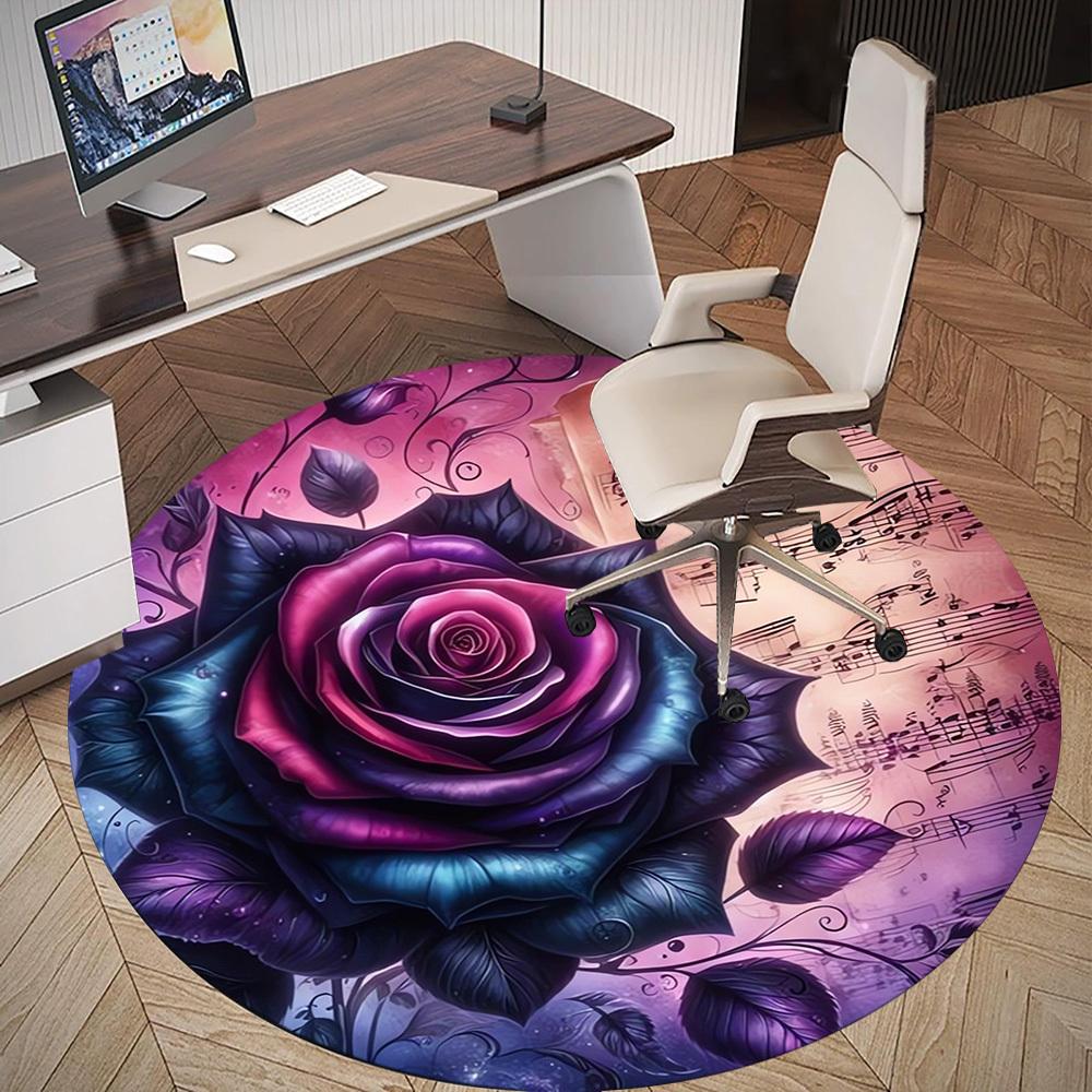 1pc Rose Symphony Round Chair mat Area Rug - Non-Slip, Floor Mat for Office, Bedroom, Ideal home decor Christmas Gift p0811482
