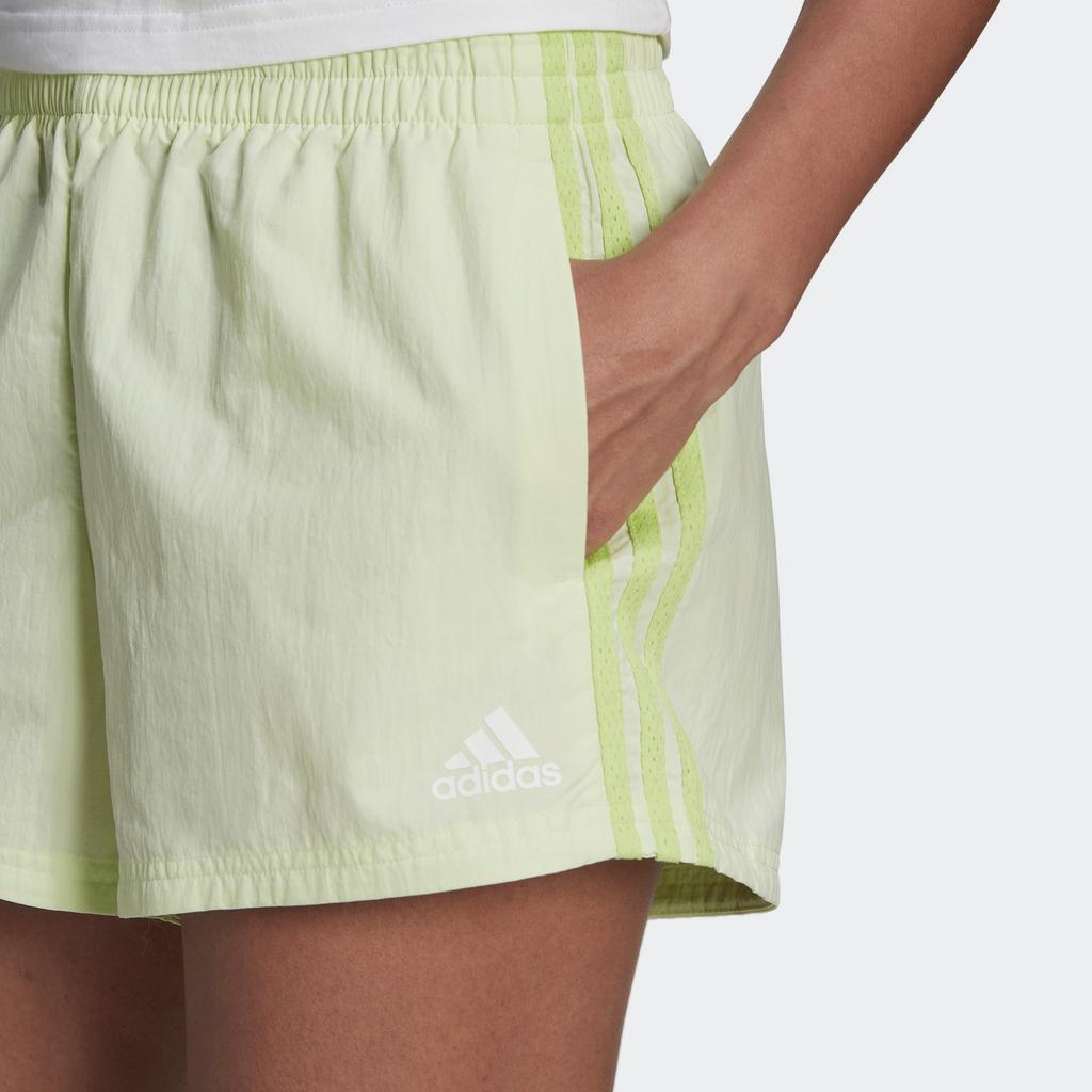 Adidas Solid Stripe Logo Elastic Straight-Leg Sports Shorts Women Bottoms Green HE9346