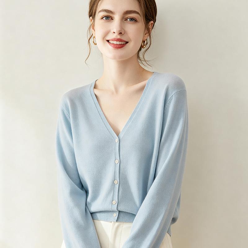 Leka Sha Women's 100% Fine Wool V-Neck Knit Cardigan, Long Sleeve Loose Sweater