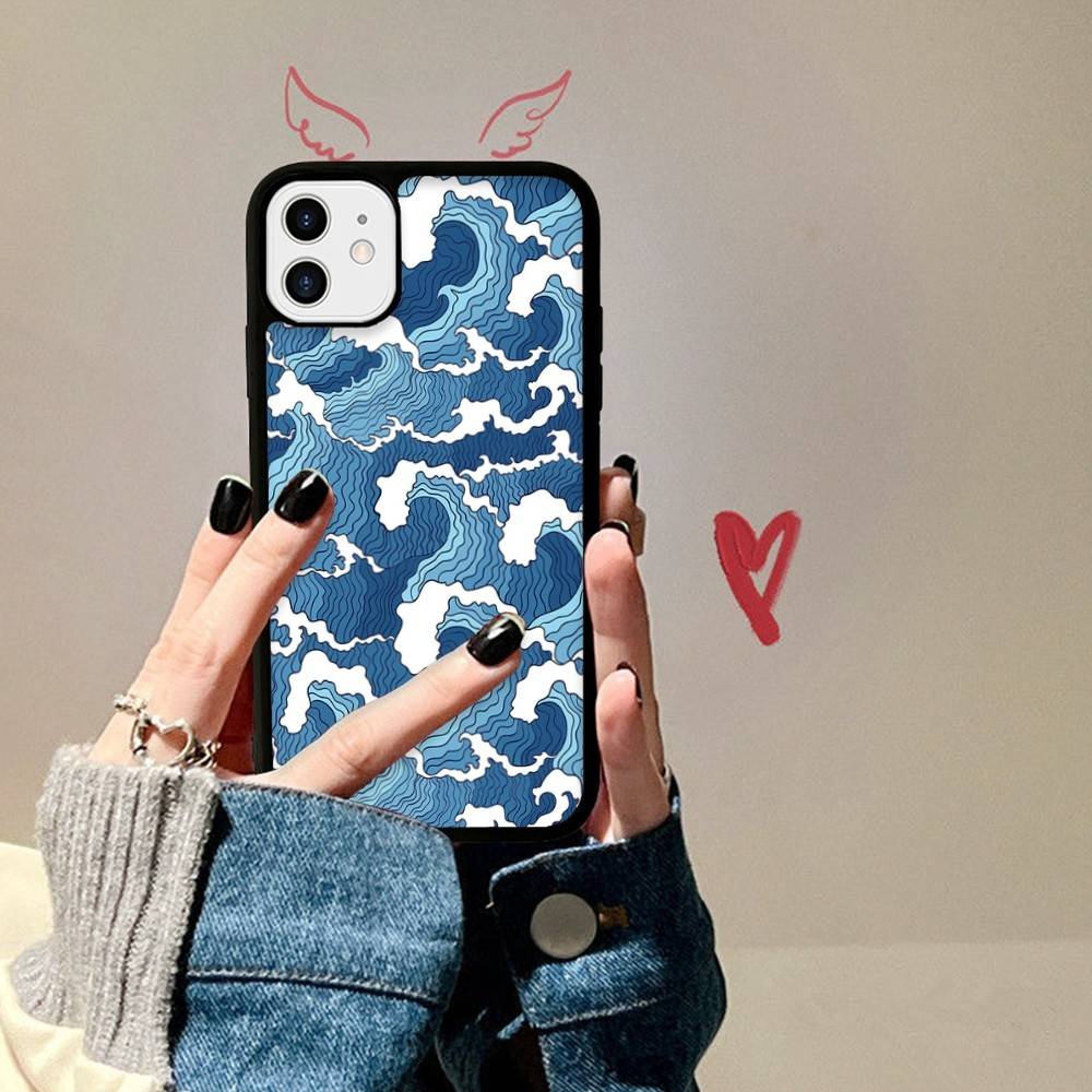Japanese Waves PC+TPU Phone Case For IPhone 11 12 13 14 15 16 17 Plus Pro Max Cover