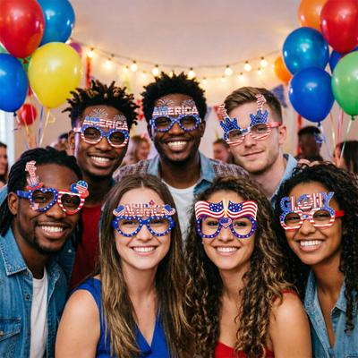 Yousheng 8 Pcs 4th of July Glasses American Flag Patriotic Party Eyeglasses Red Blue White Eyewear for Memorial Day Independence Day Photo Booth Party