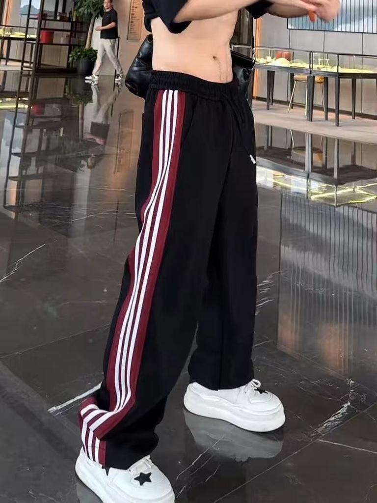 Autumn new American trendy brand side striped straight-leg pants men's trend versatile sports loose wide-leg casual pants