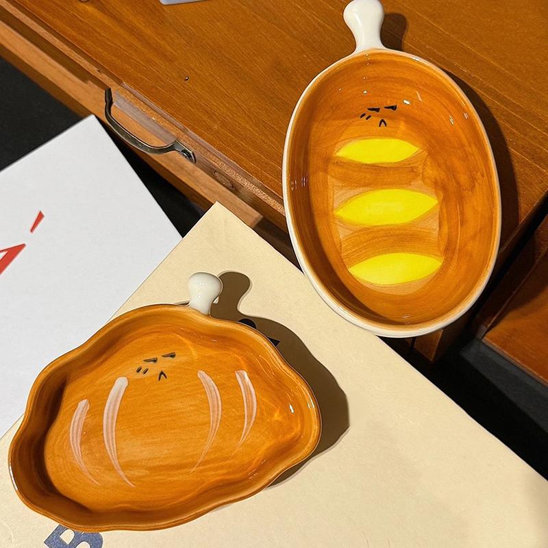 Ceramic Bread Plate Cute Croissant Pattern Dessert Plate Home Creative Plate Ceramic Seasoning Plate Dipping Plate