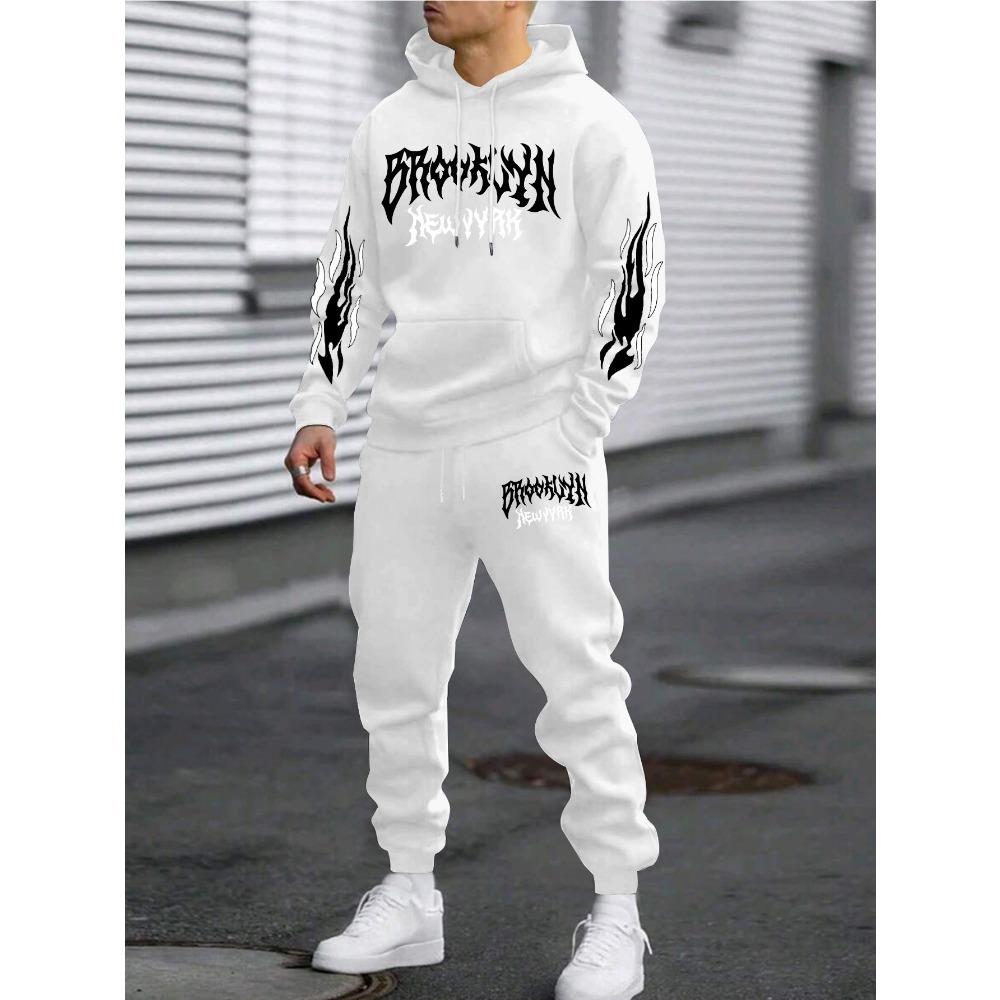 

Men s Printed Sportswear and Pants Set, a New Style of Winter Hip Hop Fashion, Suitable for Casual Sportswear in Autumn and Winter S