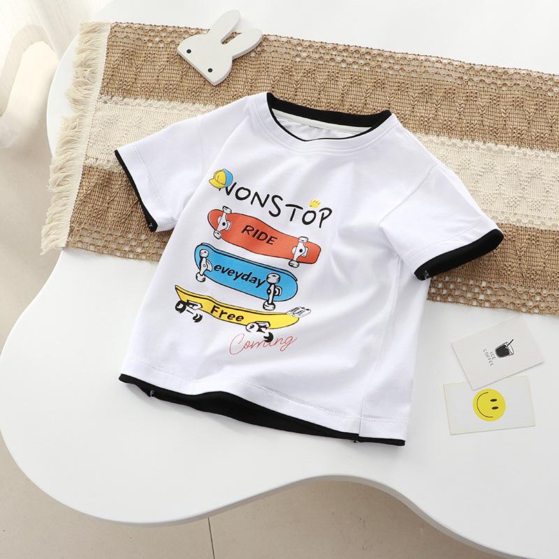 Kids' Two-in-One Short Sleeve Lycra Cotton Summer T-shirt