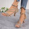 Small Sandals Women's New Summer Thin Heels with Skirt Rhinestones with Temperament High Heels