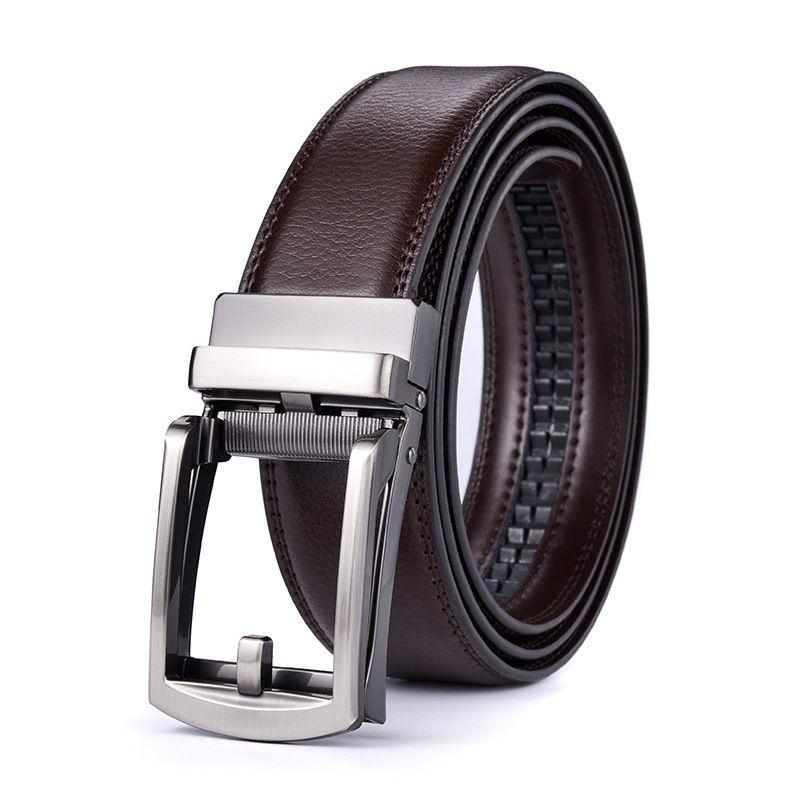 Men'S Leather Belt Automatic Buckle Two-Layer Cowhide Business Fake Pin Buckle High-End Belt