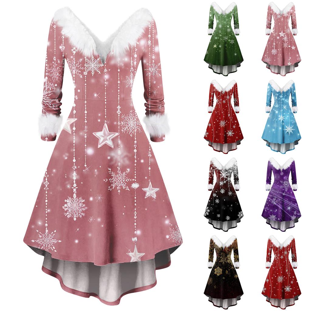 Women's Fashionable Casual Fitted Christmas Print Party Long-Sleeved Dress