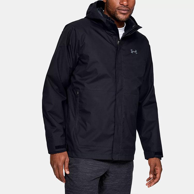 Under Armour Embroidered Logo 3-In-1 Waterproof Sports Hooded Jacket Men Outerwear Black 1342742-001