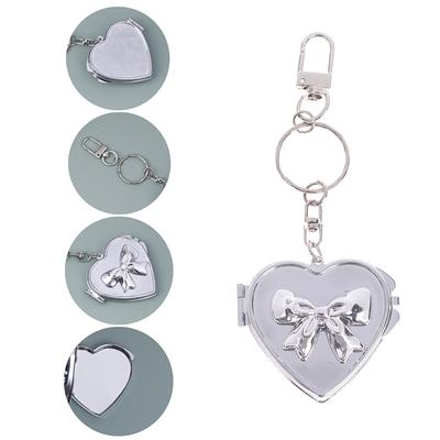 Heart Shape Bow Folding Mirror Keychain Double Sided Cosmetic Mirror Y2K Style Bag Pendant Sweet Cool Trendy  Decor