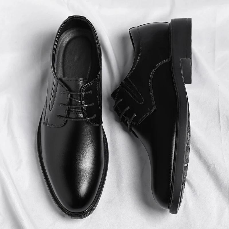 Oxfords Men's Shoe Lace Up Leather Men Dress Shoes Outdor Thick Bottom Black Lace Up Wedding Men Business Formal Shoes Men