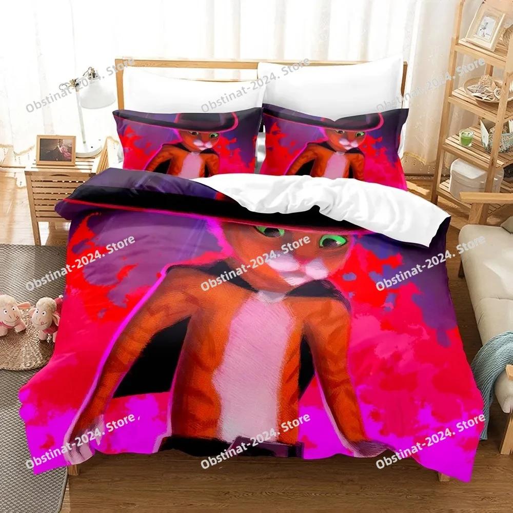 

Comforter Puss In Boots Bedding Set Printed Bed Set With Bed Soft Queen Super King Size Cute Cat Wolf Hot Movie Comforter (quilt)-EU Single(135*200cm)3pcs