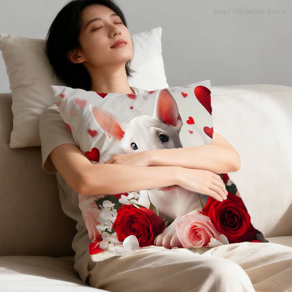 Funny Bull Terrier Dog Pillow Case For Sofa Decor Car Office Room Printing Cushion Cover Decorations and Protector