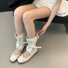 [Sheepskin version] Korean leather bow ballet stack boots female Mary Jane single shoes long boots high boots
