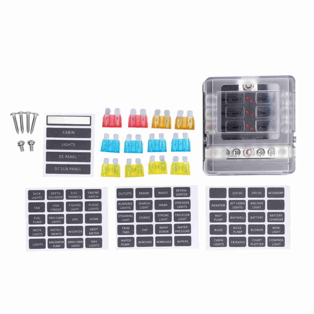 6 Way Fuse Block IP66 Waterproof Fuse Box Holder 32V DC with Dampproof Cover for Car Boat RV