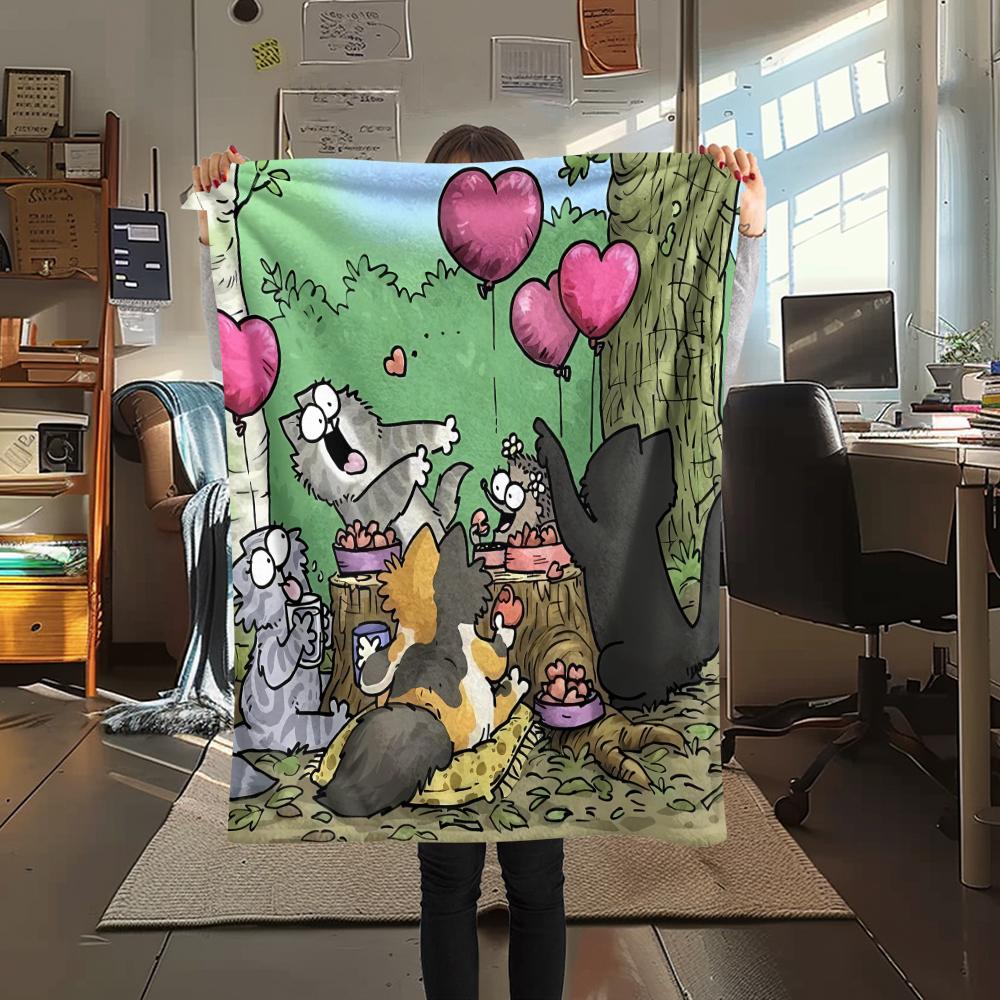 1pz Coperta in Flanella con Stampa del Gatto Simon, Alta Qualità per Tutte le Stagioni, Decorazione per la Casa, Calore e Comfort, Perfetta per Regali di Natale