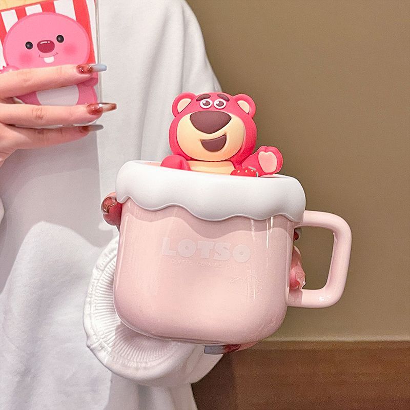 Strawberry Bear Mug Ceramic Water Cup Female Birthday Gift Couple Pair Cup Office Essential Coffee Cup