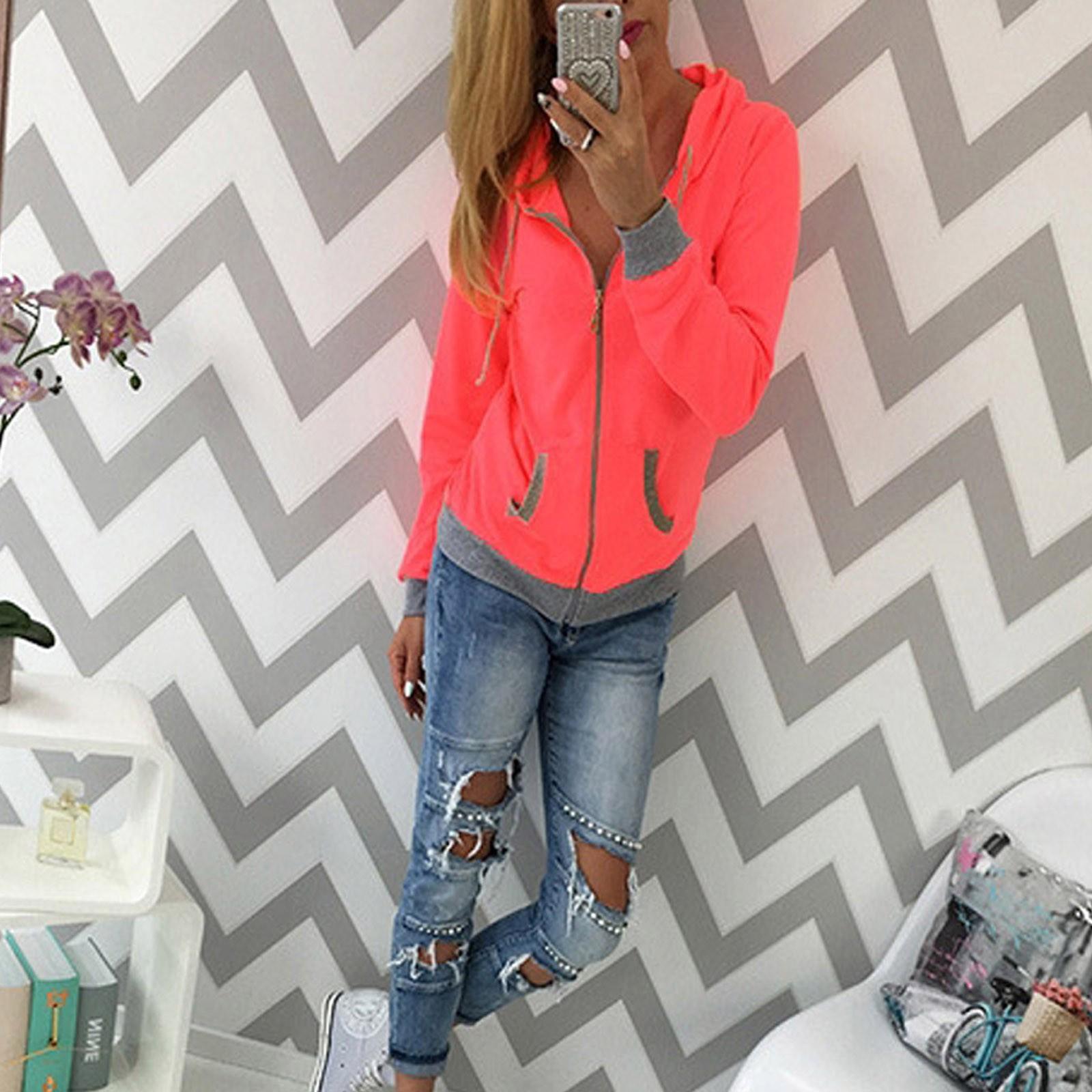 

Женская повседневная модная зимняя карманная молния с длинным рукавом, пуловер, тонкое пальто XL красный