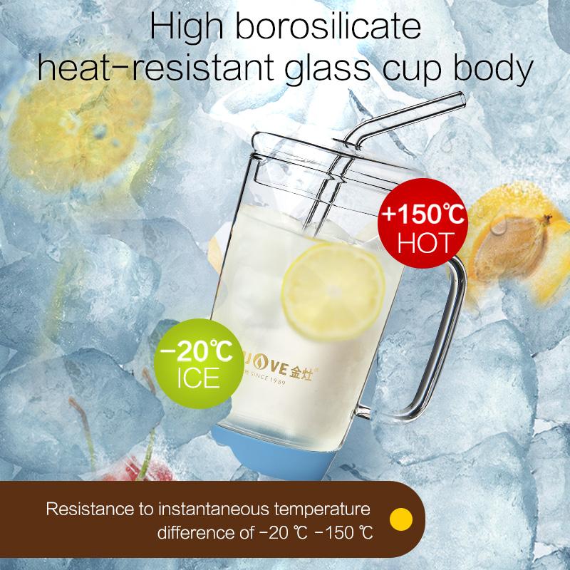 KAMJOVE Skleněný hrnek s víčkem odolný vůči teplu, Módní dámský hrnek se slámkou, Průhledný skleněný hrnek, Opakovaně použitelný AC-100 500ML hrnek na džus