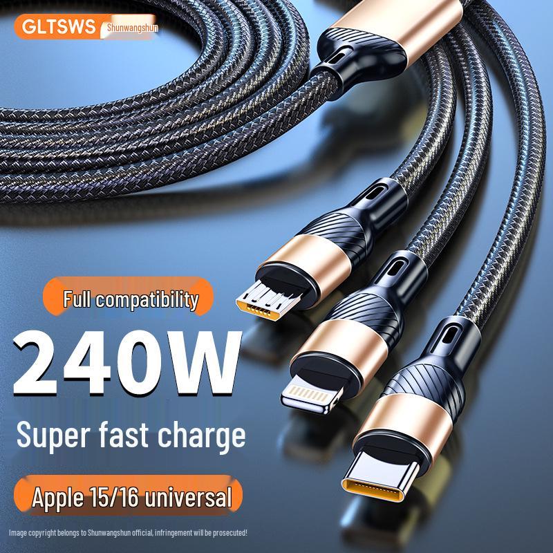

240W Fast Charging 3-in-1 Cable for Apple, Huawei, OPPO, Xiaomi, Vivo Tablets Knight Black 240W Fast Charging Single Cable