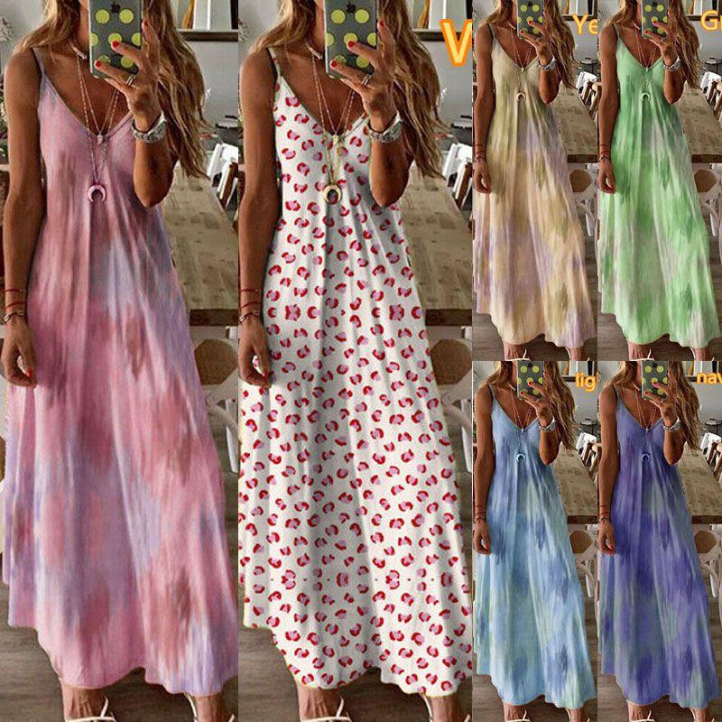 Women's Boho Floral Strappy Dress Oversized Maxi Kaftan For Summer Beach Parties