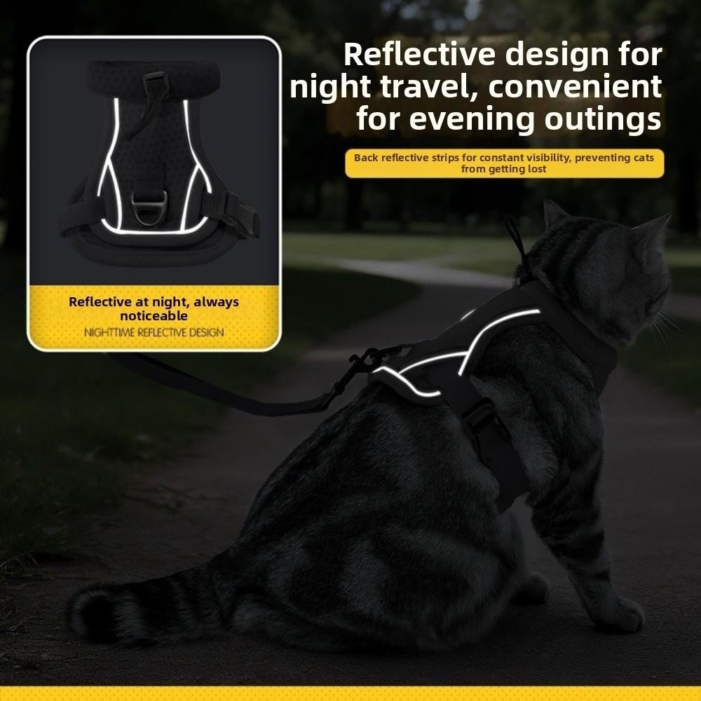 Reflective Design Cat Harness Vest Adjustable Vest Breathable Pet Walking Harness Comfortable Escape Proof Cat Lead Leash Travel