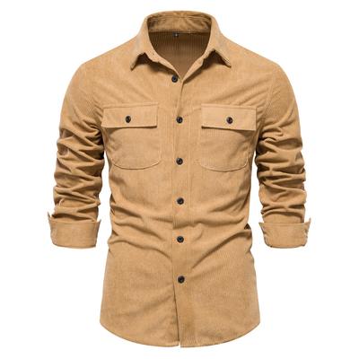 Chemise en velours côtelé automne-hiver pour homme, mode, coupe slim, décontractée, couleur unie, manches longues