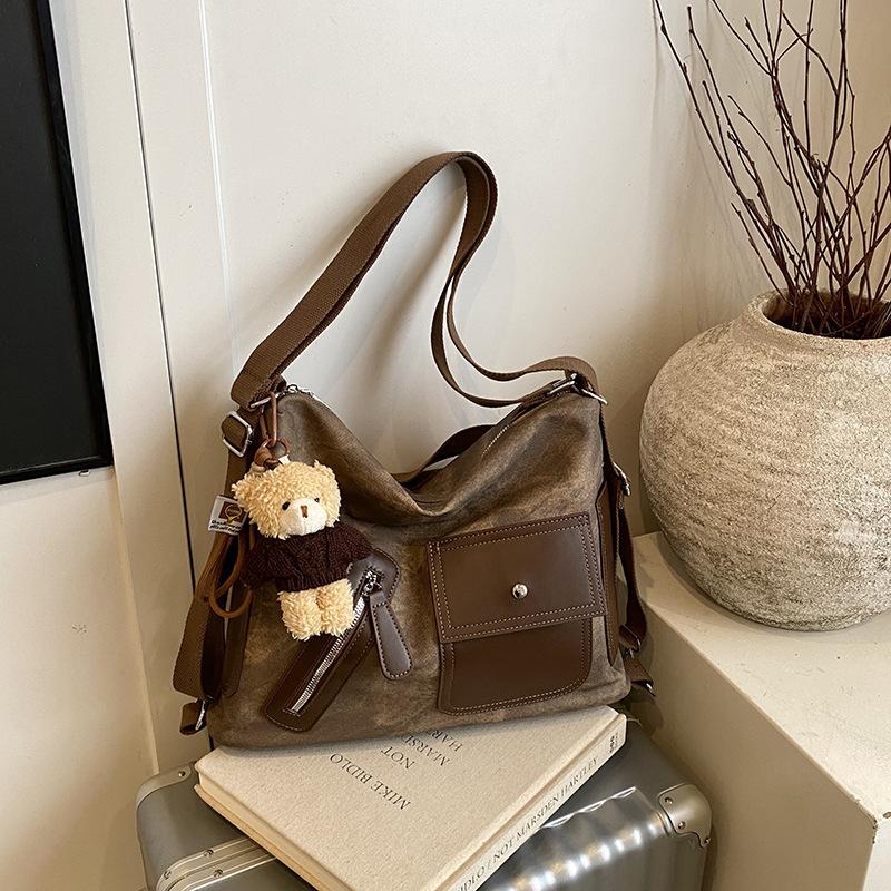 Tote Bag Women's Large Capacity 2025 New Autumn and Winter Casual Color Contrast Retro Shoulder Messenger Bag Multi-functional Backpack