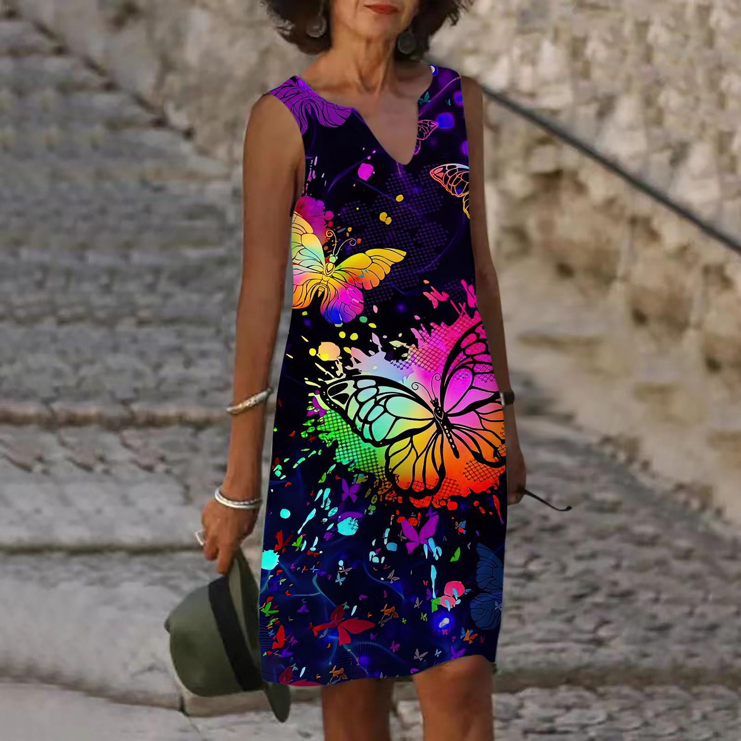Женское летнее платье с v-образным вырезом и бабочкой в ​​воде с принтом — фото 3