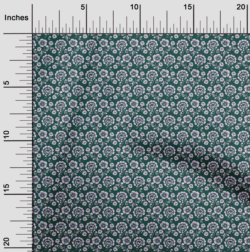 oneOone Cotton Flex Dark Green Fabric Floral Craft Projects Decor Fabric Printed By The Yard 40 Inch
