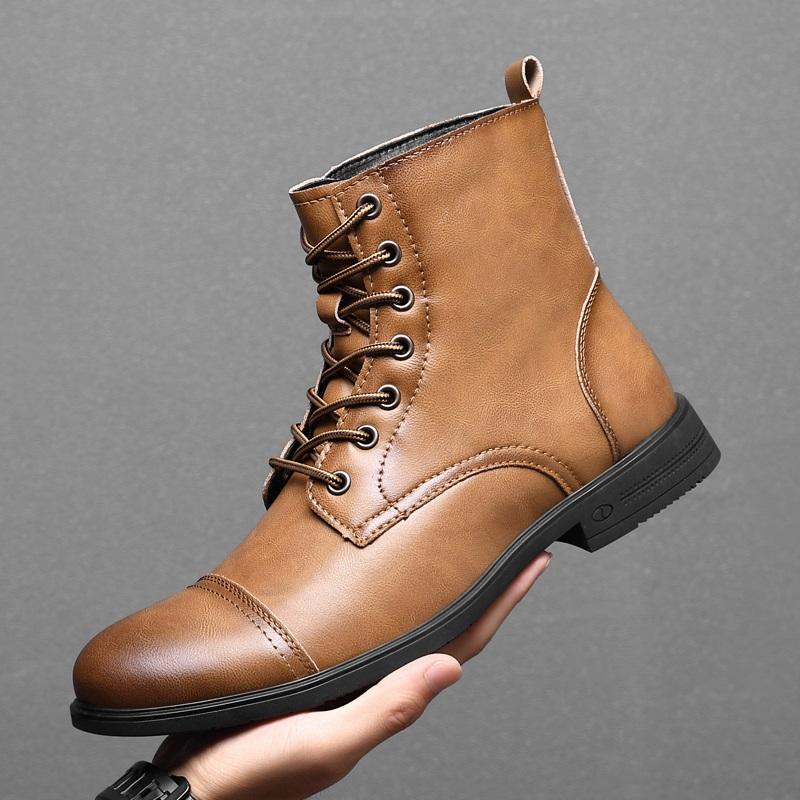 Designer Trend New Men's Ankle Boots Casual Leather High Top Shoes Outdoor Male Motorcycle Boots Comfortable Biker Shoes Botas