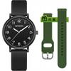 Anacend Simple Quartz Analog Watch Waterproof Black  With Green Band 