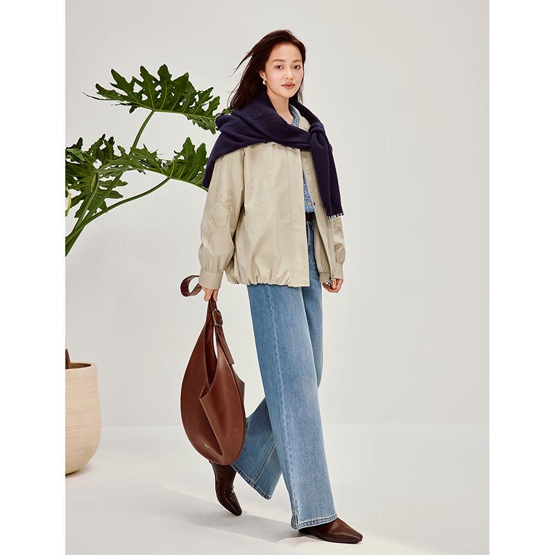 INMAN Women's Embroidered Lyocell-Cotton Stand Collar Jacket