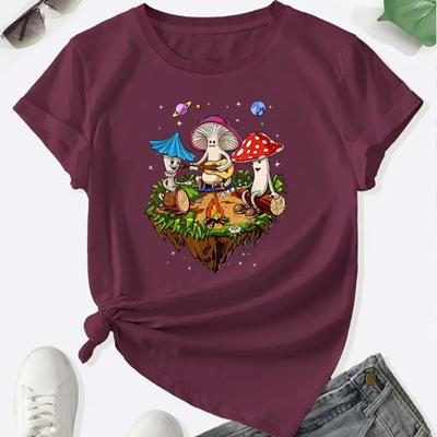 Mode Frauen Lagerfeuer Pilze Print T Shirt lustige lässig O-Ausschnitt kurze Ärmel T-shirt Sommer weibliche T-Shirt