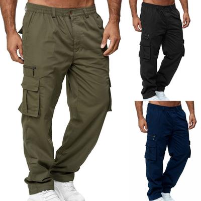Men Pants Multi Pockets Straight Mid Waist Cargo Pants for Daily Wear